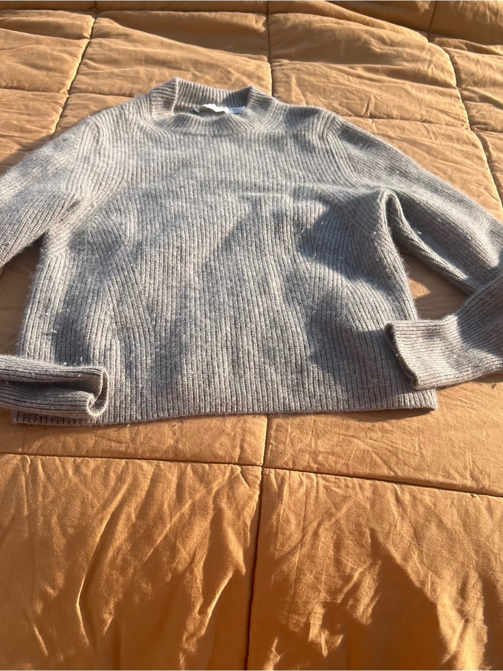 H&M Light Gray Ribbed Mock Neck Wool/Cashmere Blend Sweater Size Small